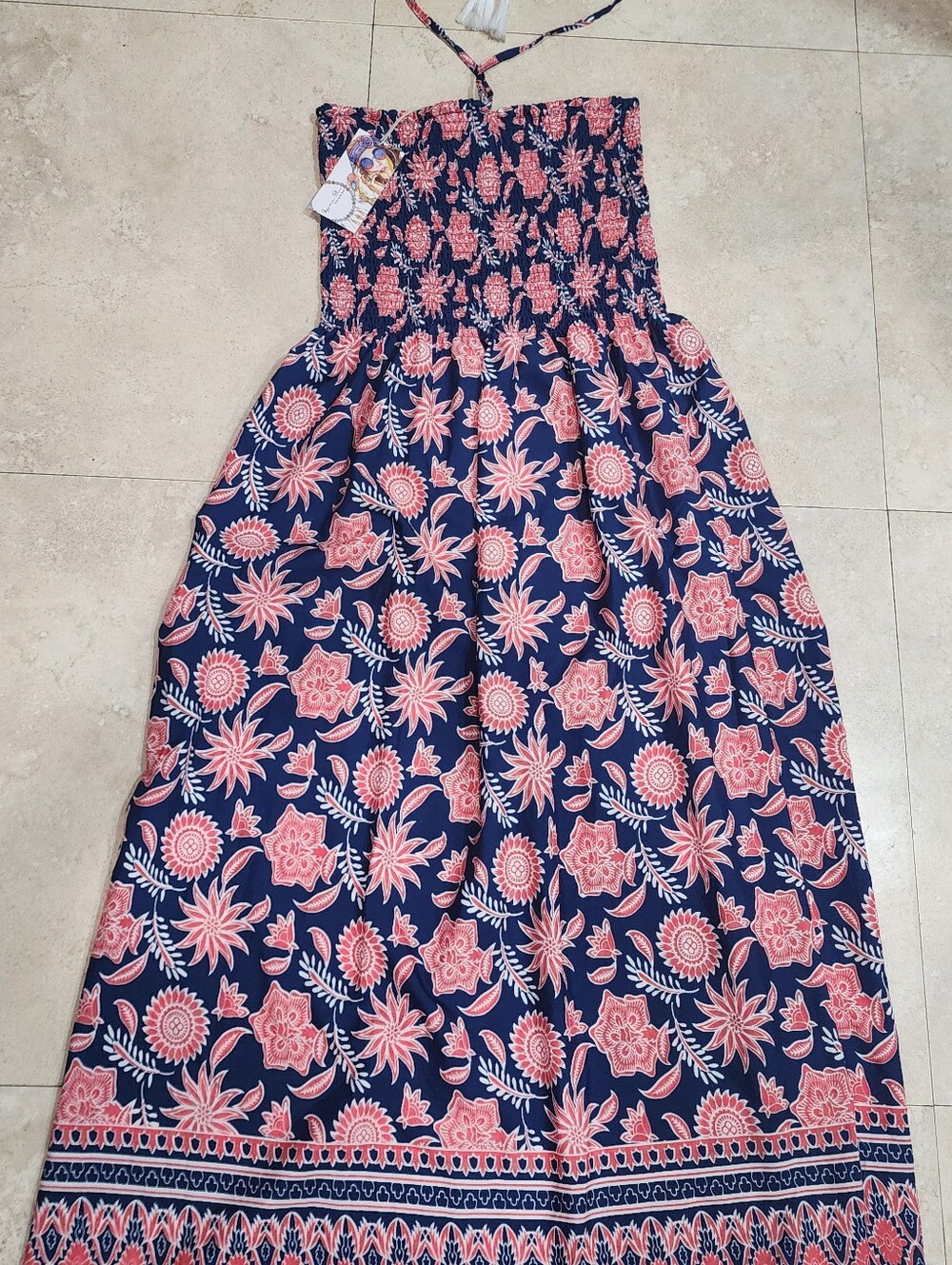 Girls' Navy and Coral Floral Maxi Dress
